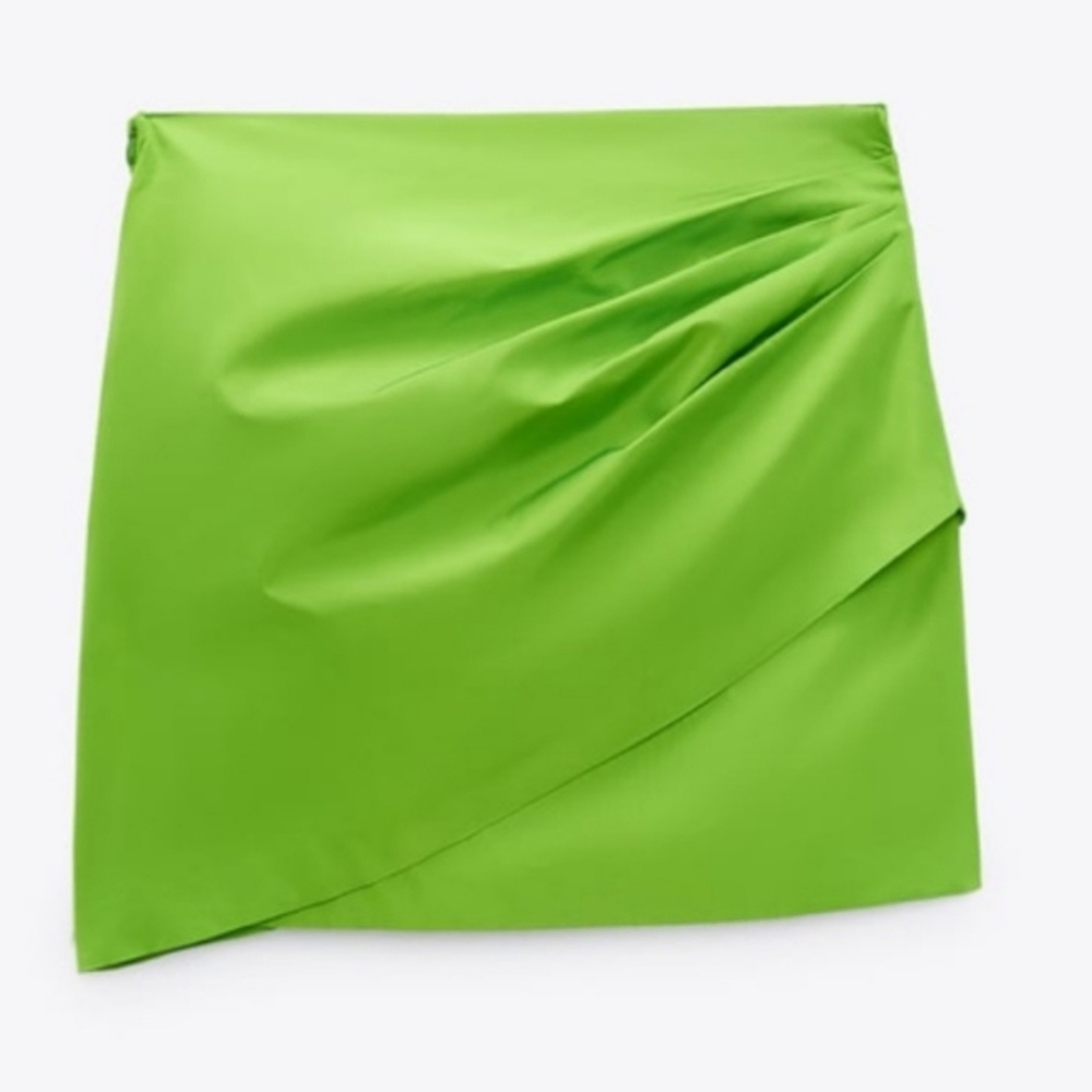 Zara Limited Edition Draped Mini Skirt Join Life Collection Neon Green Size XS - Picture 4 of 8